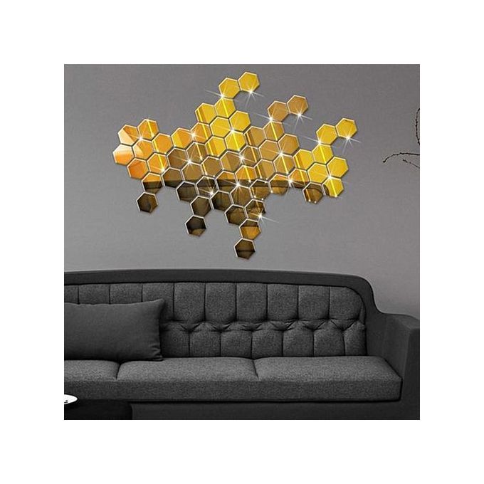 Mirror 12 Piece Hexagon Acrylic Mirror Wall Stickers Wall Decor Home Decoration-Gold