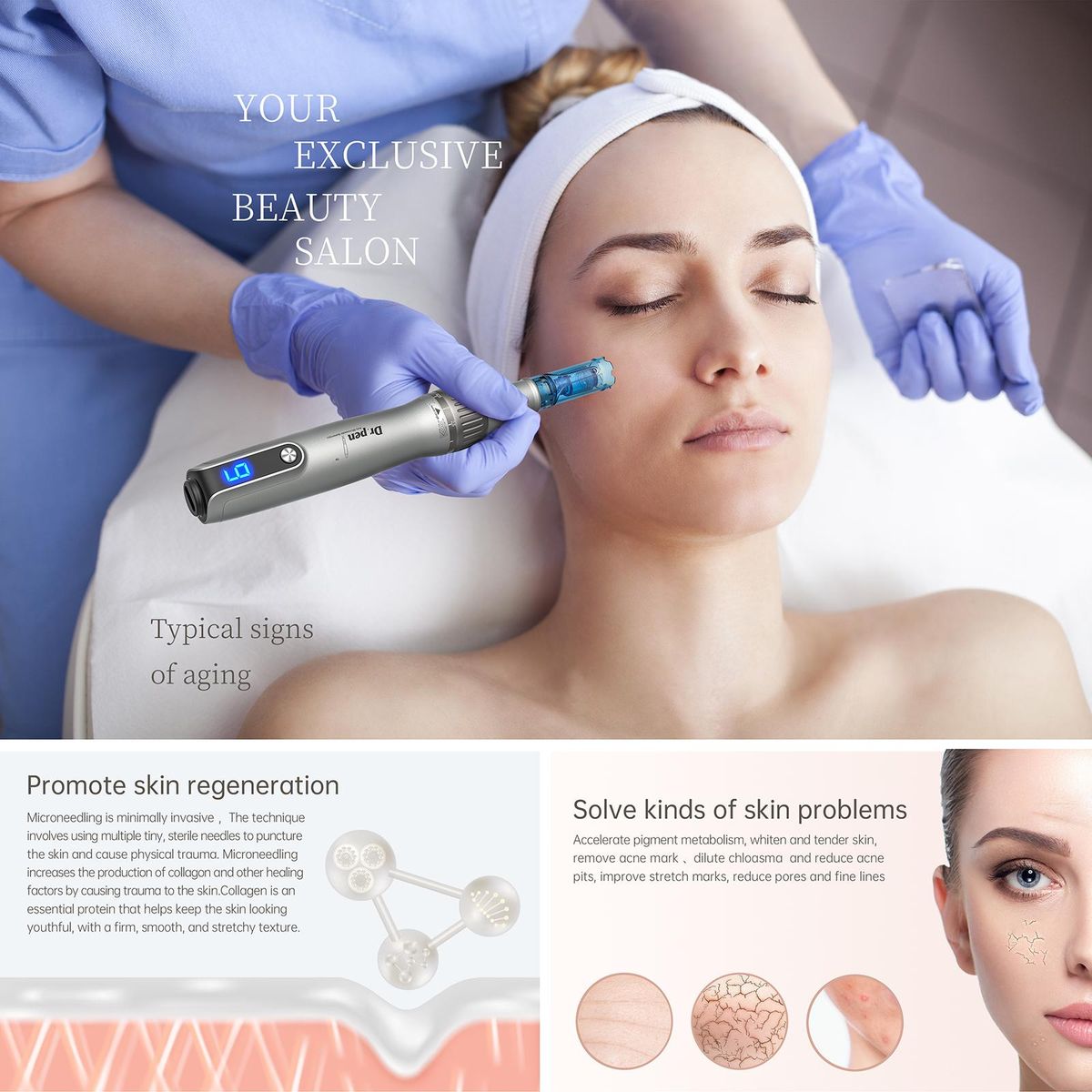 Electric Derma Pen Skin Care Tool Mesotherapy Auto Micro Derma Therapy With Cartridges 18pins *2 + 24pins *2 + 36pins *2 + 42pins *2 + Nano-R *2