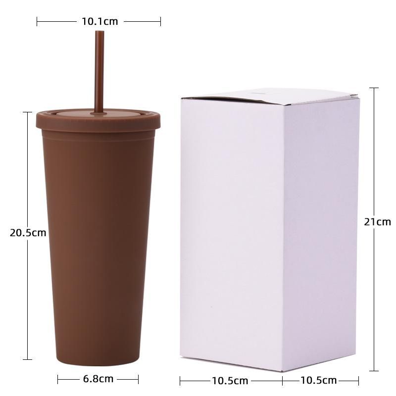 3pcs 700ml Reusable Straw Tumbler with Lid Double-Walled Plastic Matte Handy Cup