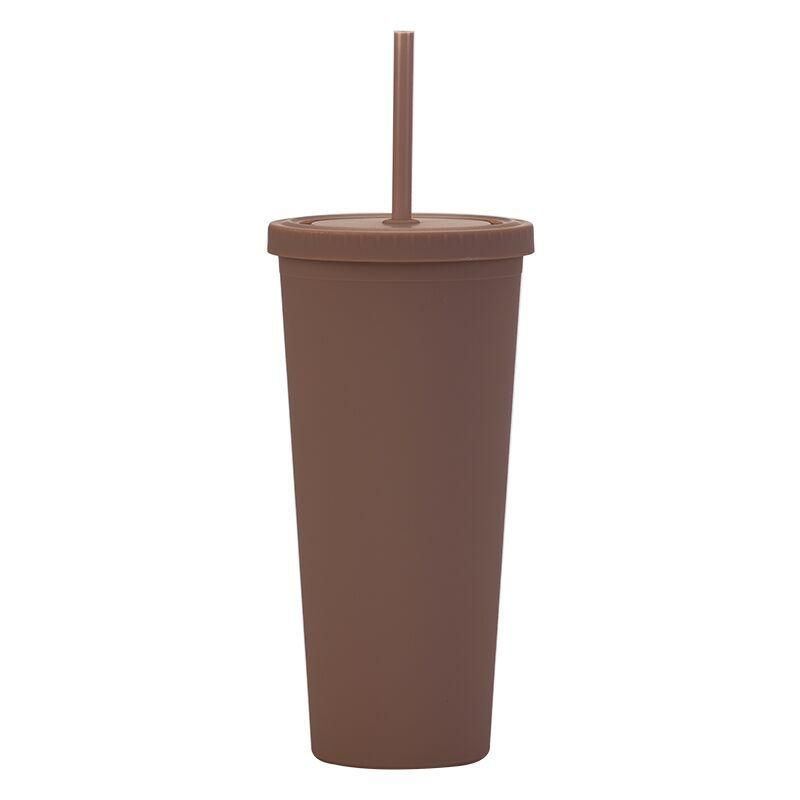 3pcs 700ml Reusable Straw Tumbler with Lid Double-Walled Plastic Matte Handy Cup