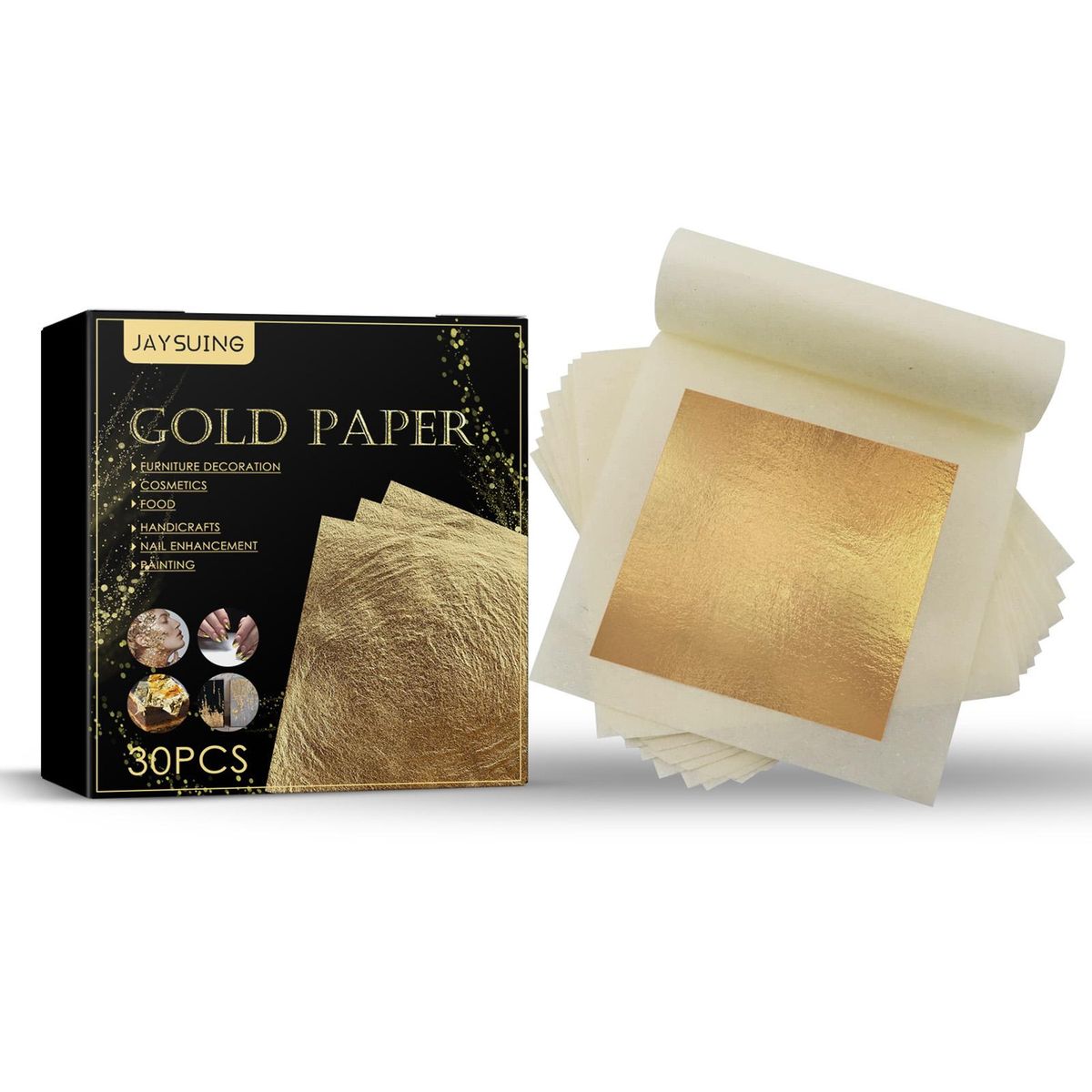 Jaysuing 30pcs/Box Golden Flakes Nail Glitter Food Decorating Foil Paper for Cake Baking Nails Art Painting DIY Crafts Furniture Decoration
