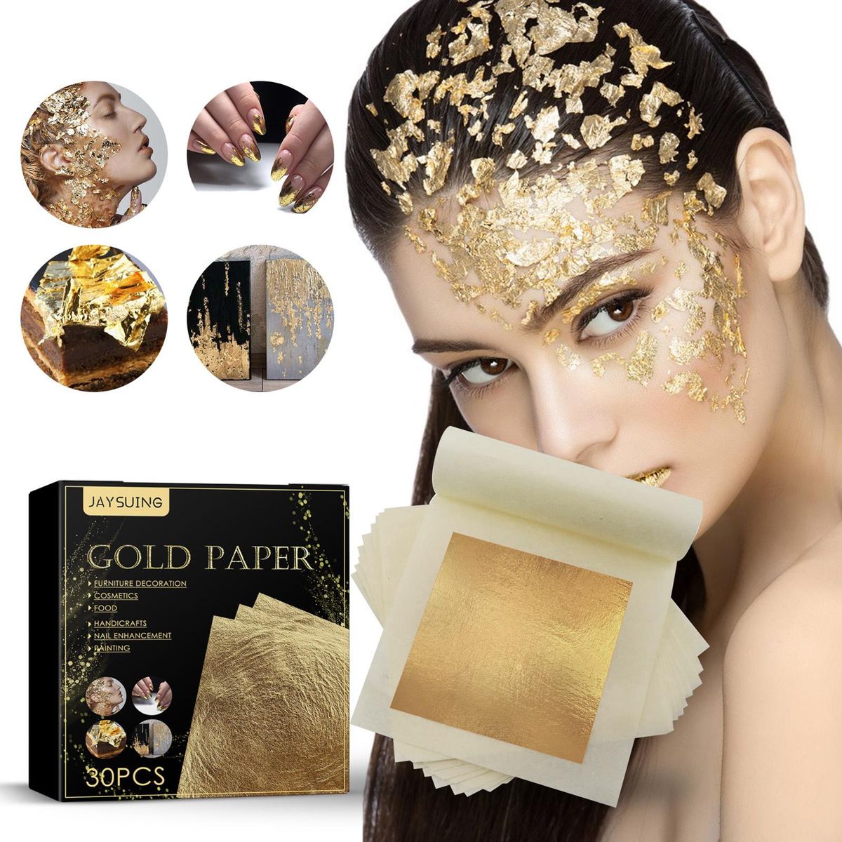 Jaysuing 30pcs/Box Golden Flakes Nail Glitter Food Decorating Foil Paper for Cake Baking Nails Art Painting DIY Crafts Furniture Decoration