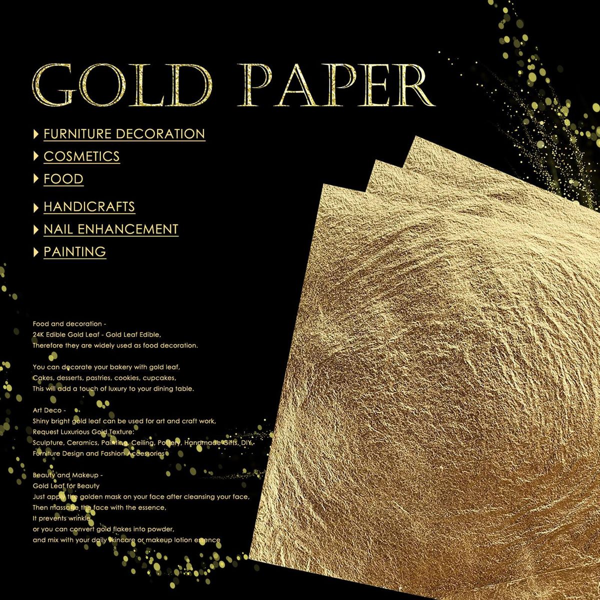 Jaysuing 30pcs/Box Golden Flakes Nail Glitter Food Decorating Foil Paper for Cake Baking Nails Art Painting DIY Crafts Furniture Decoration