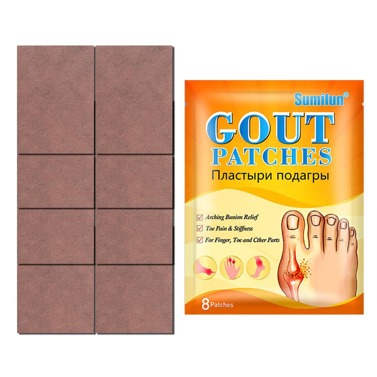 Sumifun 8 PCS/ Bag Gout Patch Herbal Pain Relieving Gout Patches for Finger Toe Knee Join Pain and Stiffness/ Sprains Sciatica/ Arthritis/ Arching Bunion Relief