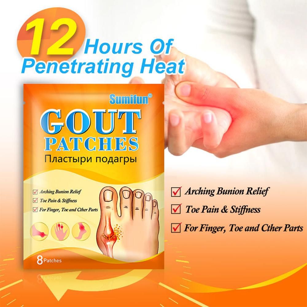 Sumifun 8 PCS/ Bag Gout Patch Herbal Pain Relieving Gout Patches for Finger Toe Knee Join Pain and Stiffness/ Sprains Sciatica/ Arthritis/ Arching Bunion Relief