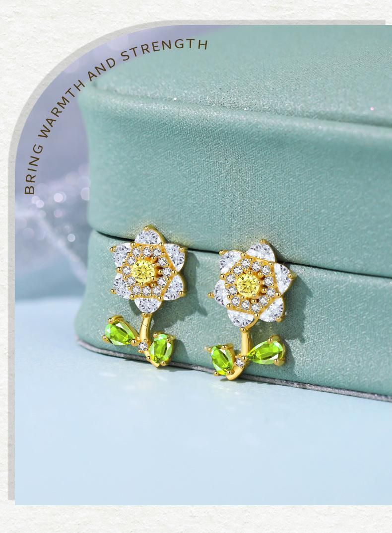 Original Flower Language Secret Realm Necklace for Women's 925 Sterling Silver Sunflower Earrings Versatile, Small and Popular Forest Earrings