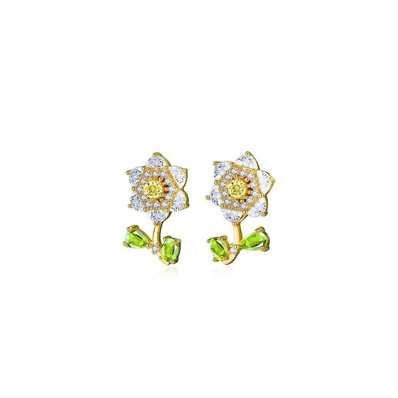 Original Flower Language Secret Realm Necklace for Women's 925 Sterling Silver Sunflower Earrings Versatile, Small and Popular Forest Earrings