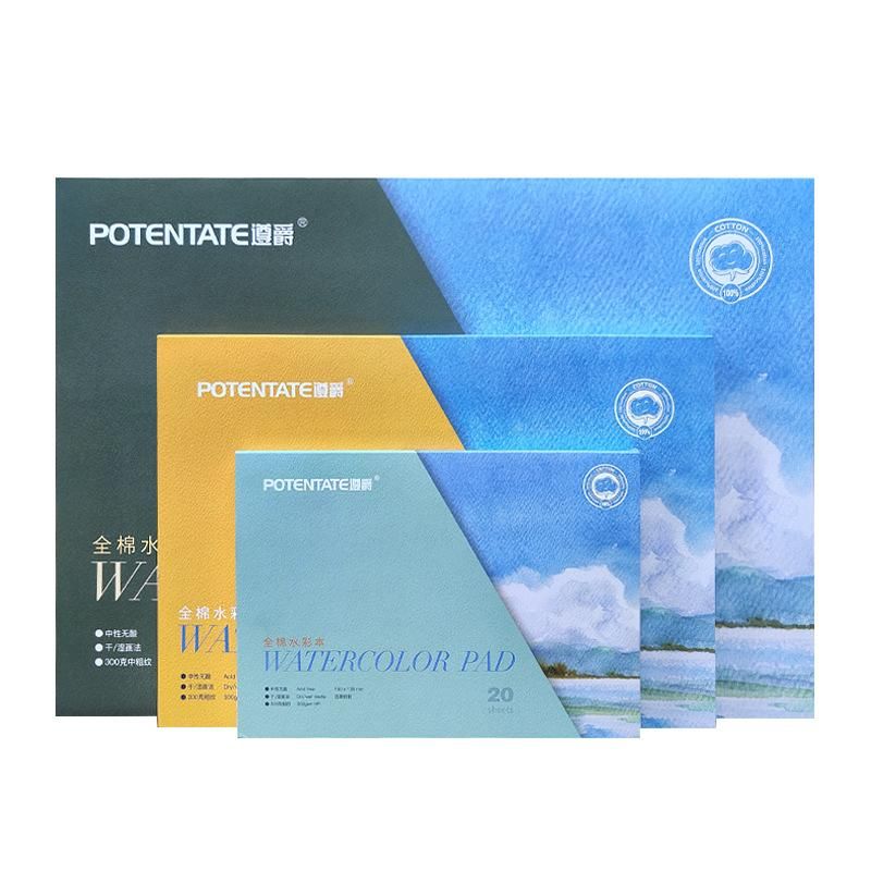 Potentate Cotton Watercolor Paper 300G Sketch Pen Light Color Water Soluble Color Lead Book New Cotton Pulp Four-Sided Sealant Watercolor Notebook