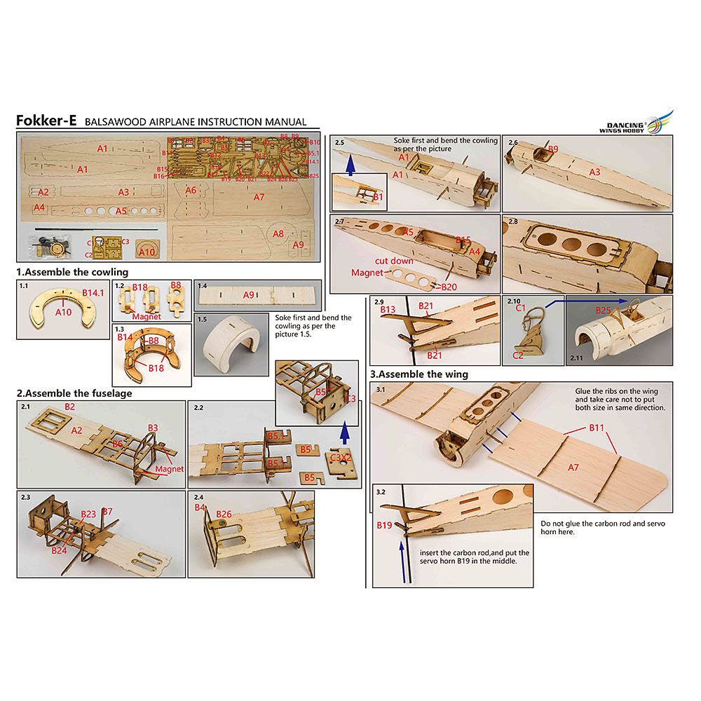 DW Hobby K0801 Mini Fokker-E Balsa Wood 420mm Wingspan