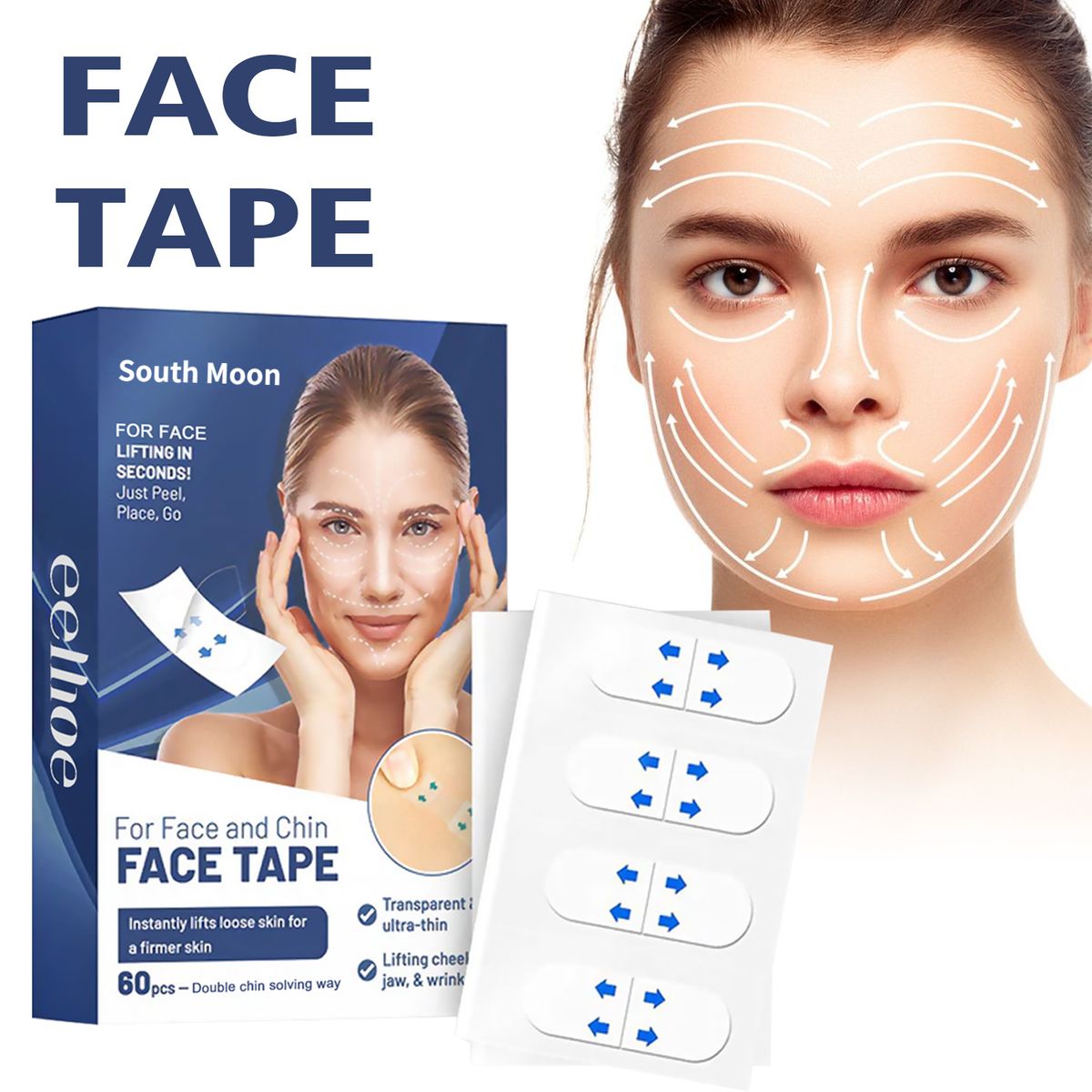 60Pcs Invisible Face Lift Patch Instant Tighten Skin Firming