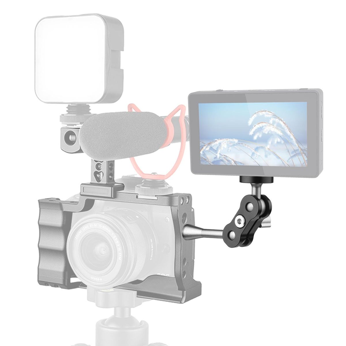 Andoer MA-95 Magic Arm Extension Bracket Monitor Mount Adapter Aluminum Alloy 1/4 Inch Screws Connection Dual Flexible Ball Head for Mounting Video Monitor LED Light, Pack of 2pcs