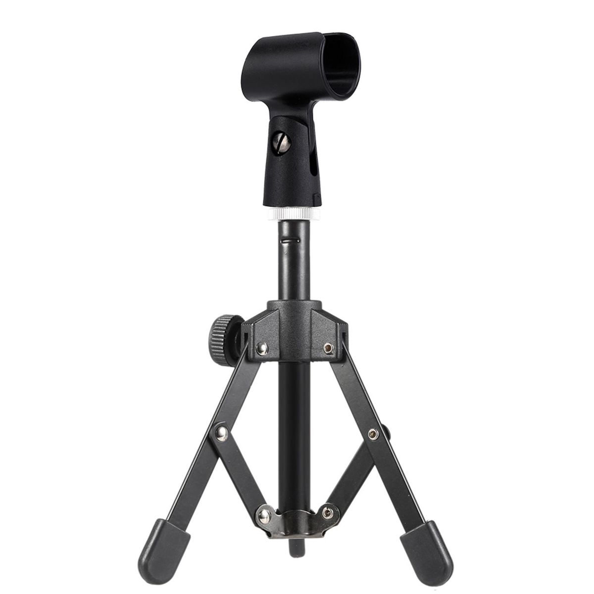 MS-12 Mini Foldable Adjustable Desktop Microphone Stand Tripod with MC5 Mic Clip Holder Bracket for Meeting Lectures Podcasts