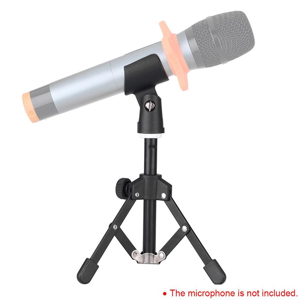 MS-12 Mini Foldable Adjustable Desktop Microphone Stand Tripod with MC5 Mic Clip Holder Bracket for Meeting Lectures Podcasts