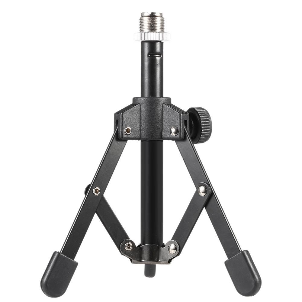 MS-12 Mini Foldable Adjustable Desktop Microphone Stand Tripod with MC5 Mic Clip Holder Bracket for Meeting Lectures Podcasts