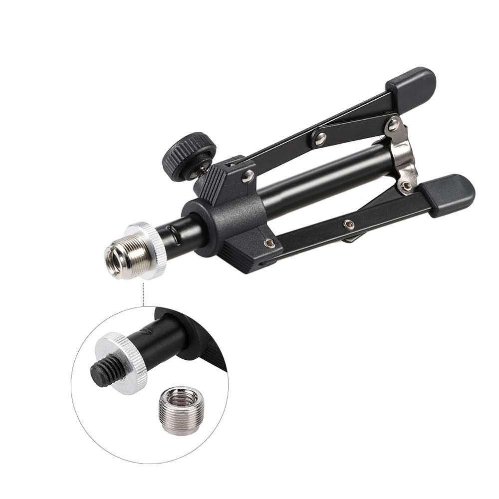 MS-12 Mini Foldable Adjustable Desktop Microphone Stand Tripod with MC5 Mic Clip Holder Bracket for Meeting Lectures Podcasts