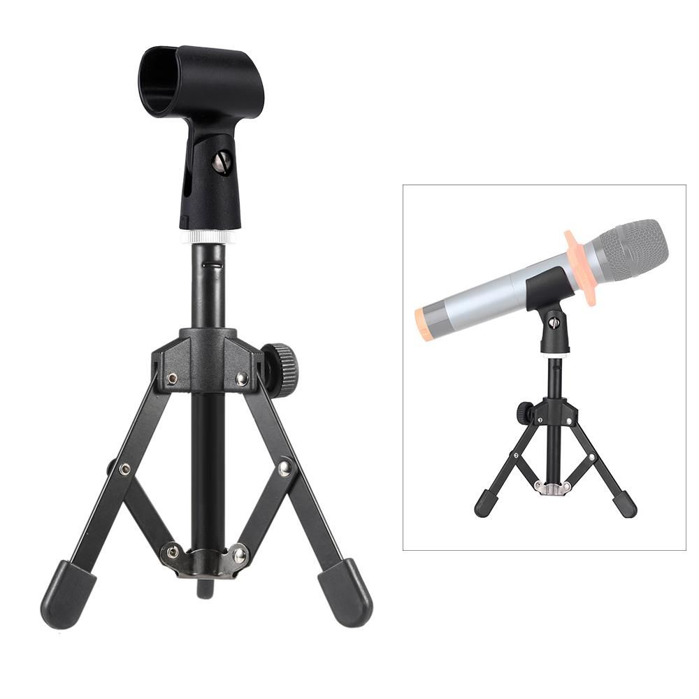 MS-12 Mini Foldable Adjustable Desktop Microphone Stand Tripod with MC5 Mic Clip Holder Bracket for Meeting Lectures Podcasts