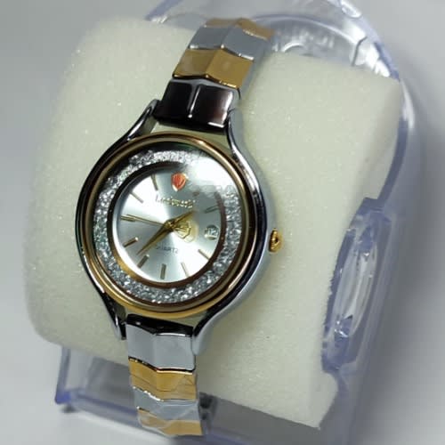 Ladies Diamond Iced Non tarnish Wristwatch - Gold & Silver