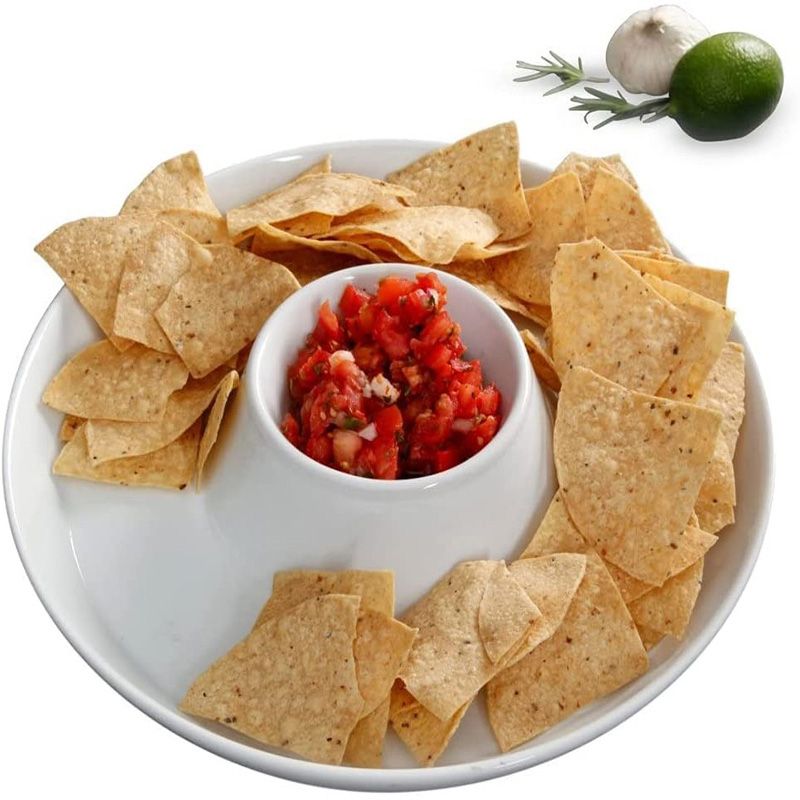 2 Pieces Ceramic Chip & Dip Platter, Round Serving Tray