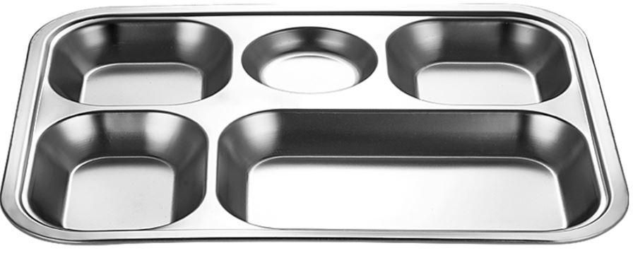 1pc Stainless Steel Divided Dinner Tray Lunch Container Food Plate for School Canteen 3/4/5/6 Section