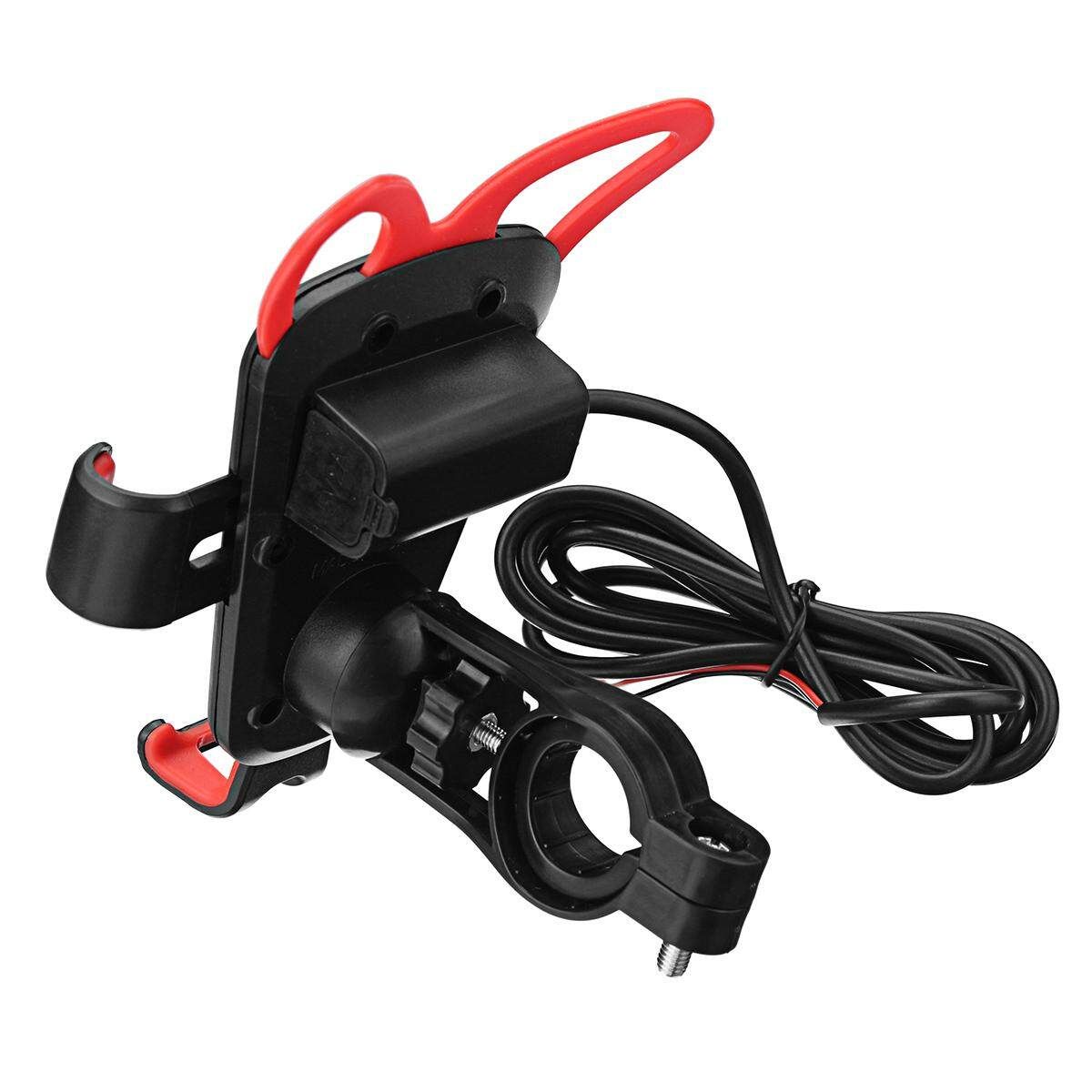 Universal Motorcycle Handlebar Phone Holder USB Charger Gravity Holder Stable Black/Green/Red/Blue Red (red)