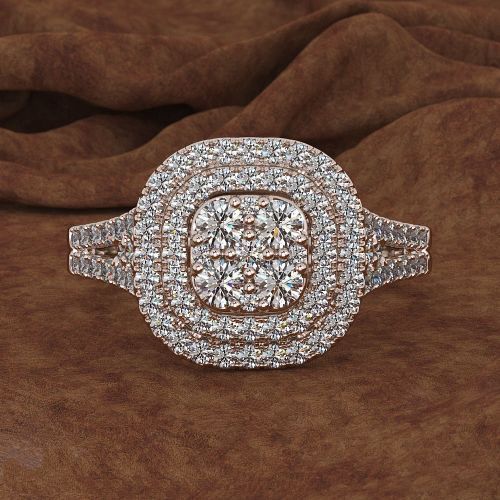 Rose Gold Diamond Engagement And Wedding Ring +ring Box