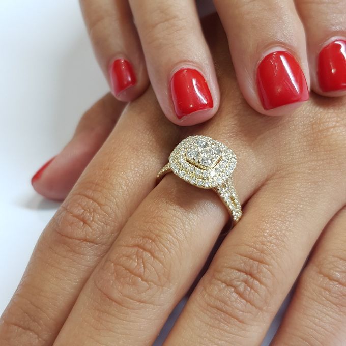 Gold Steel Diamond Engagement And Wedding Ring +ring Box