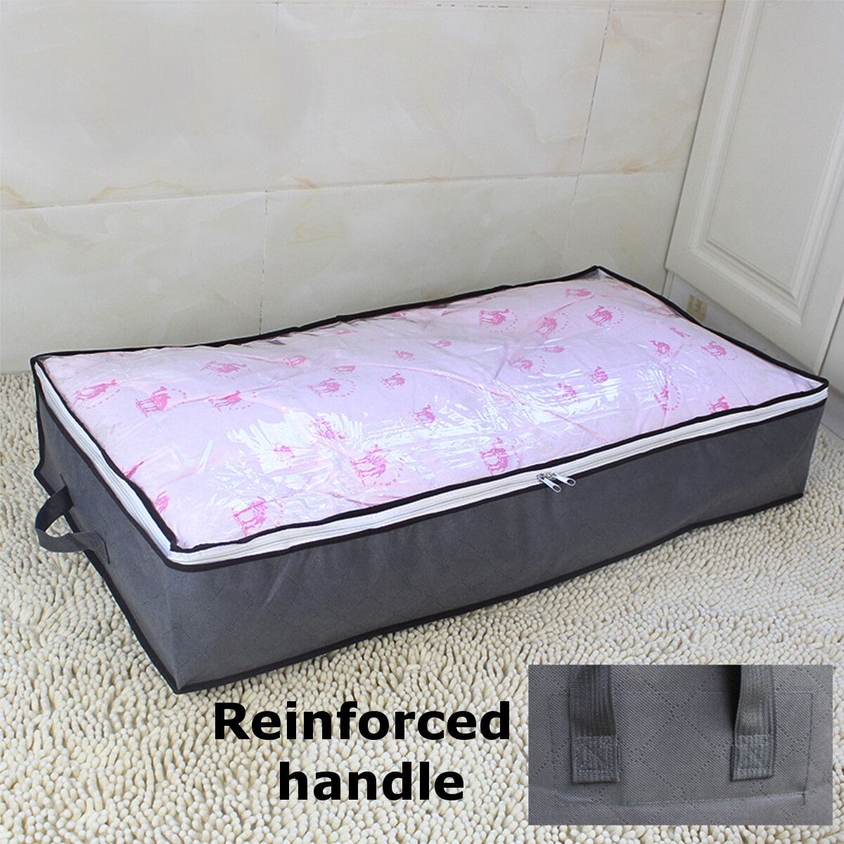 2Pcs Under Bed Storage Bag Containers Comforter Blanket Clothes Zipper Grey