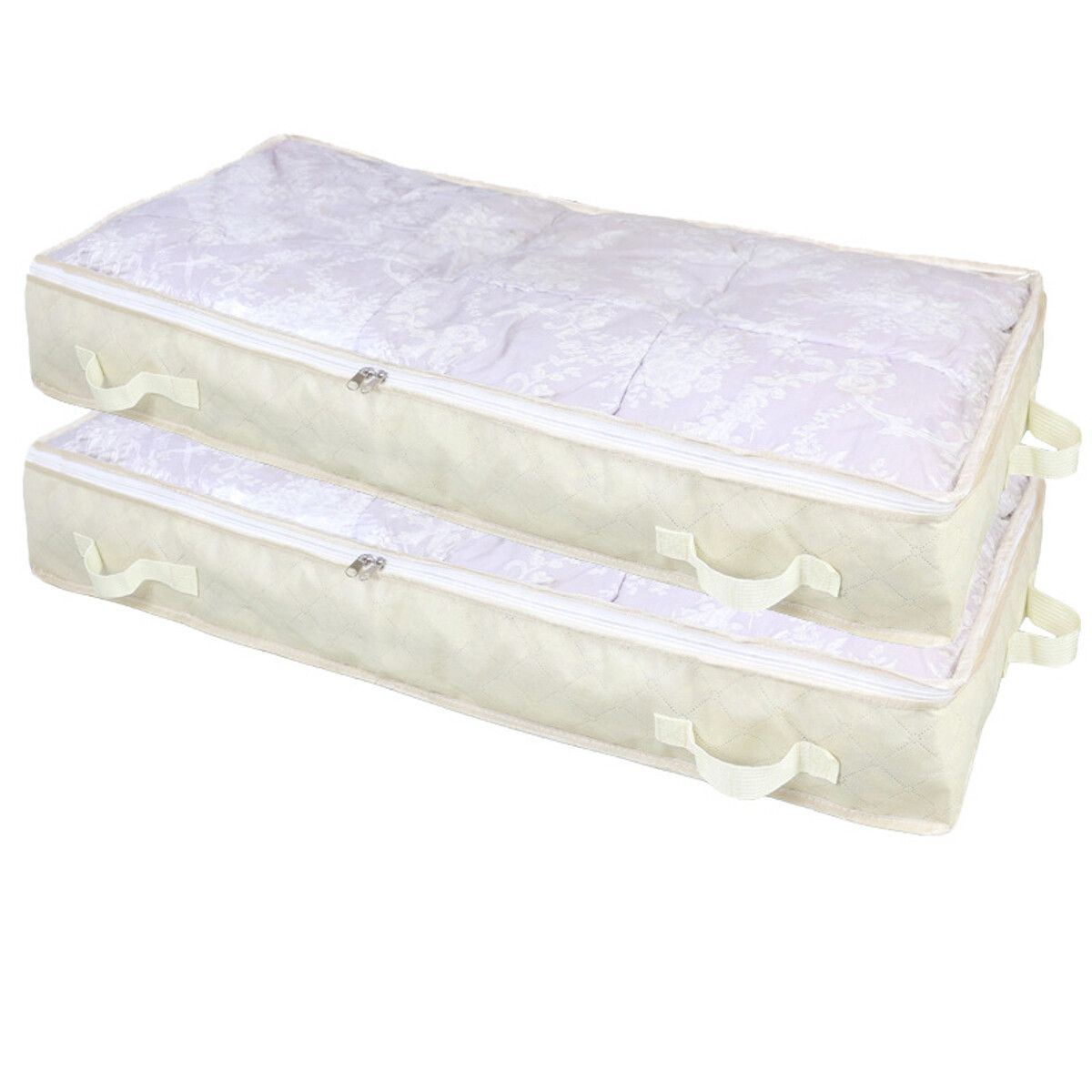 2Pcs Under Bed Storage Bag Containers Comforter Blanket Clothes Zipper Grey