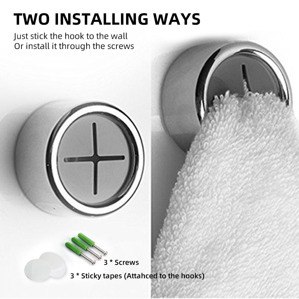 3PCS Towel Holder Round Towel Hook Self Adhesive Easy