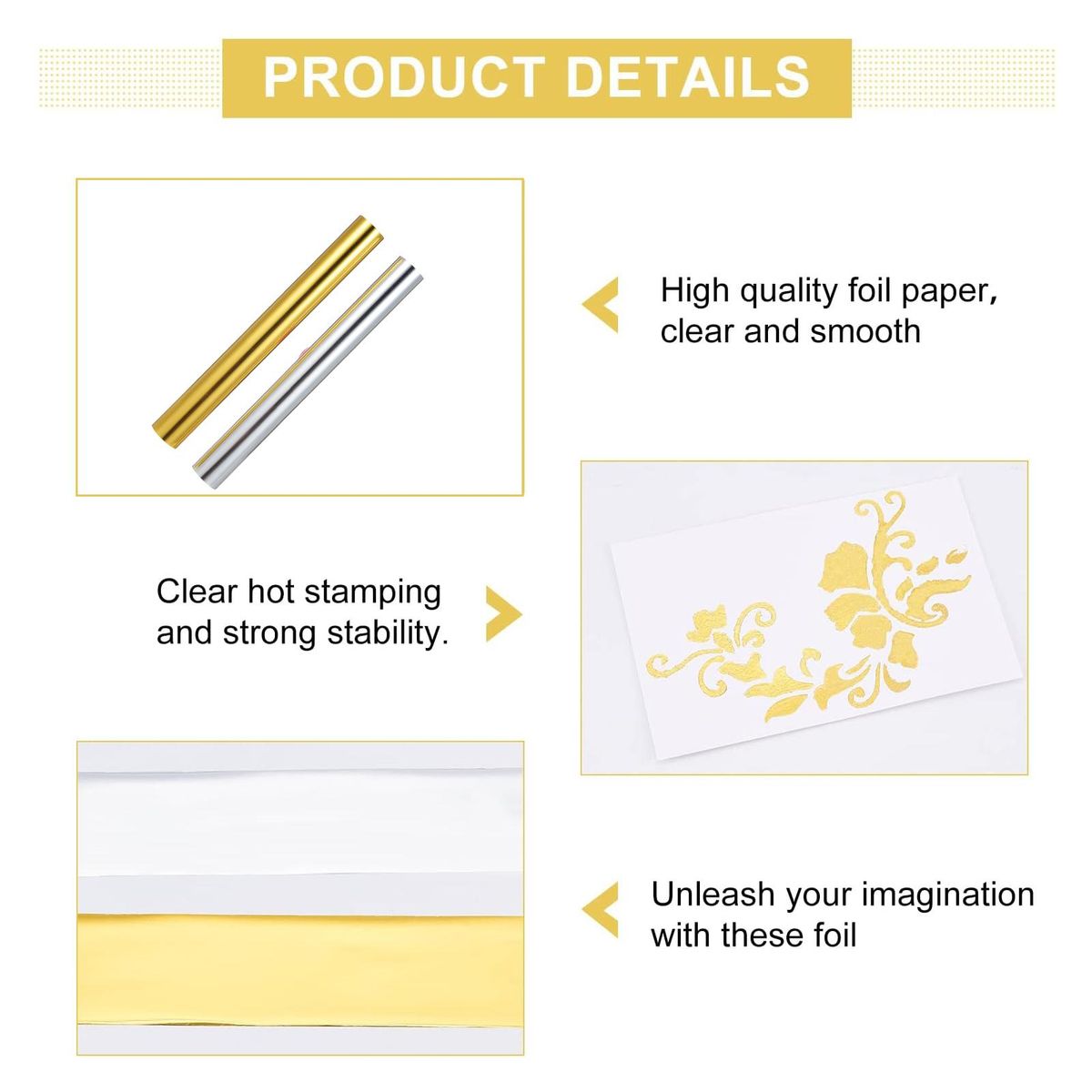 4 Rolls Gold & Silver Hot Foil Paper, Hot Foil Roll Used with Hot Foil Pen