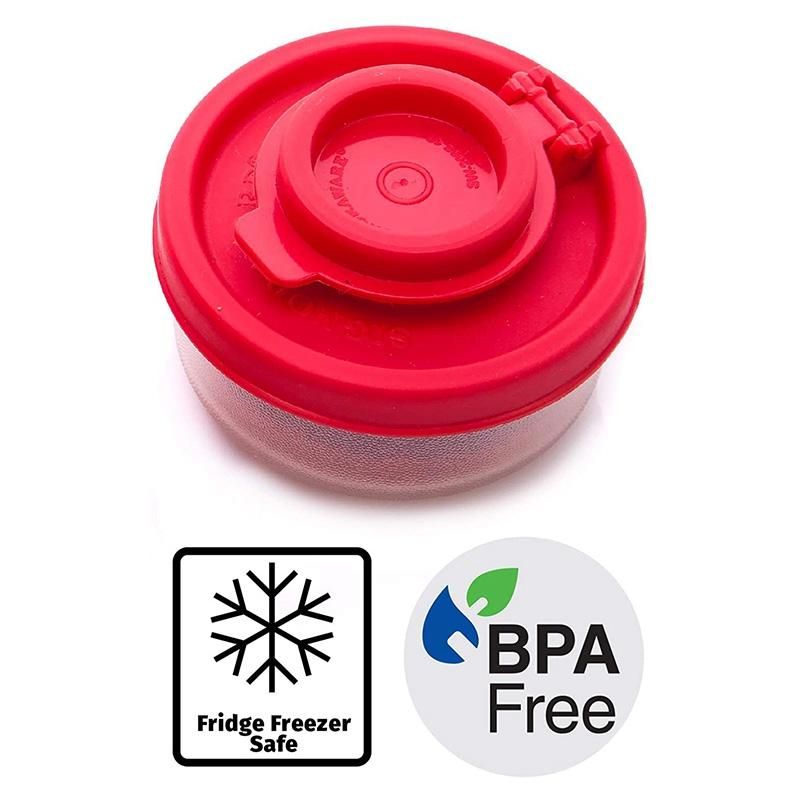 2 Medium Salt and Pepper Shakers with Red Covers Lids Jar