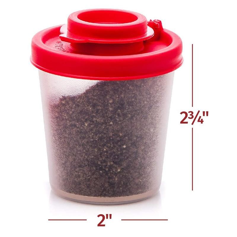 2 Medium Salt and Pepper Shakers with Red Covers Lids Jar