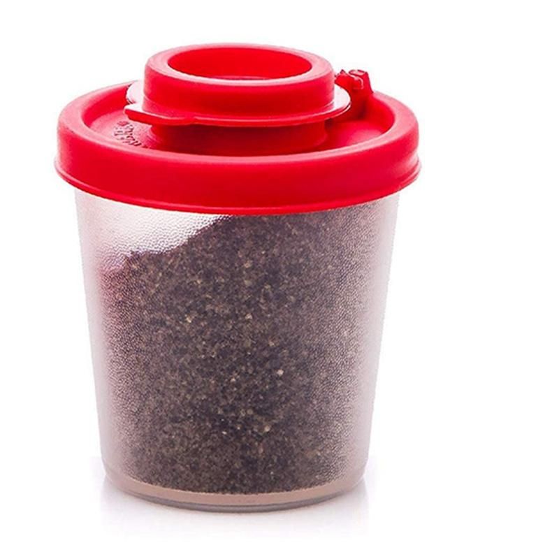 2 Medium Salt and Pepper Shakers with Red Covers Lids Jar