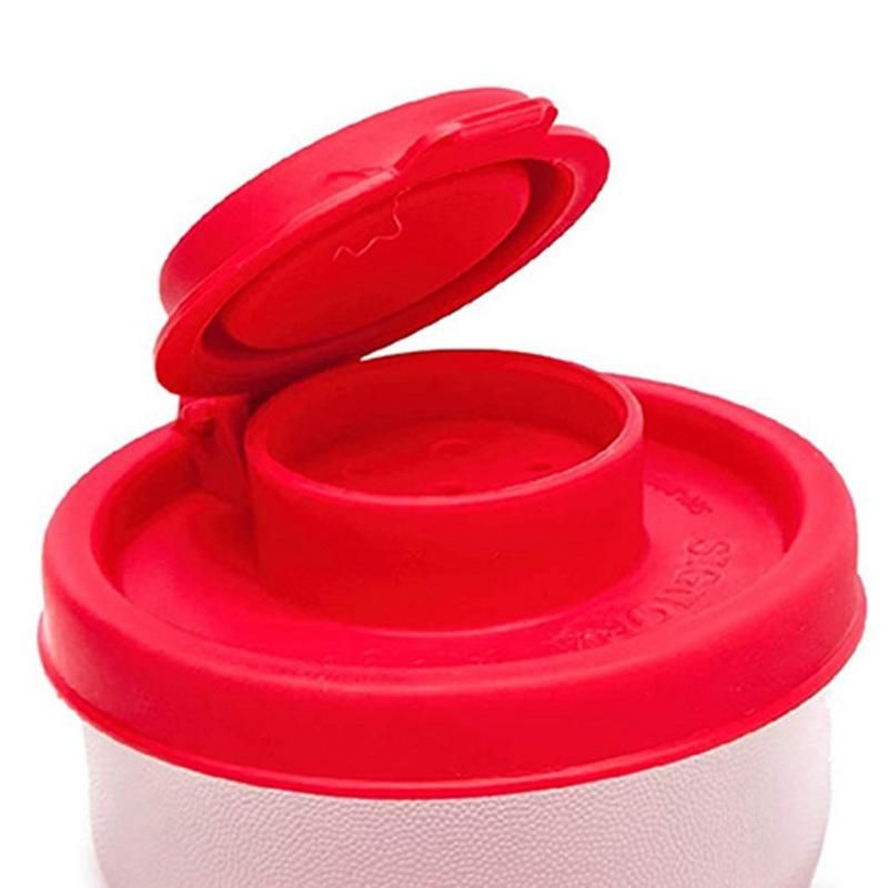 2 Medium Salt and Pepper Shakers with Red Covers Lids Jar