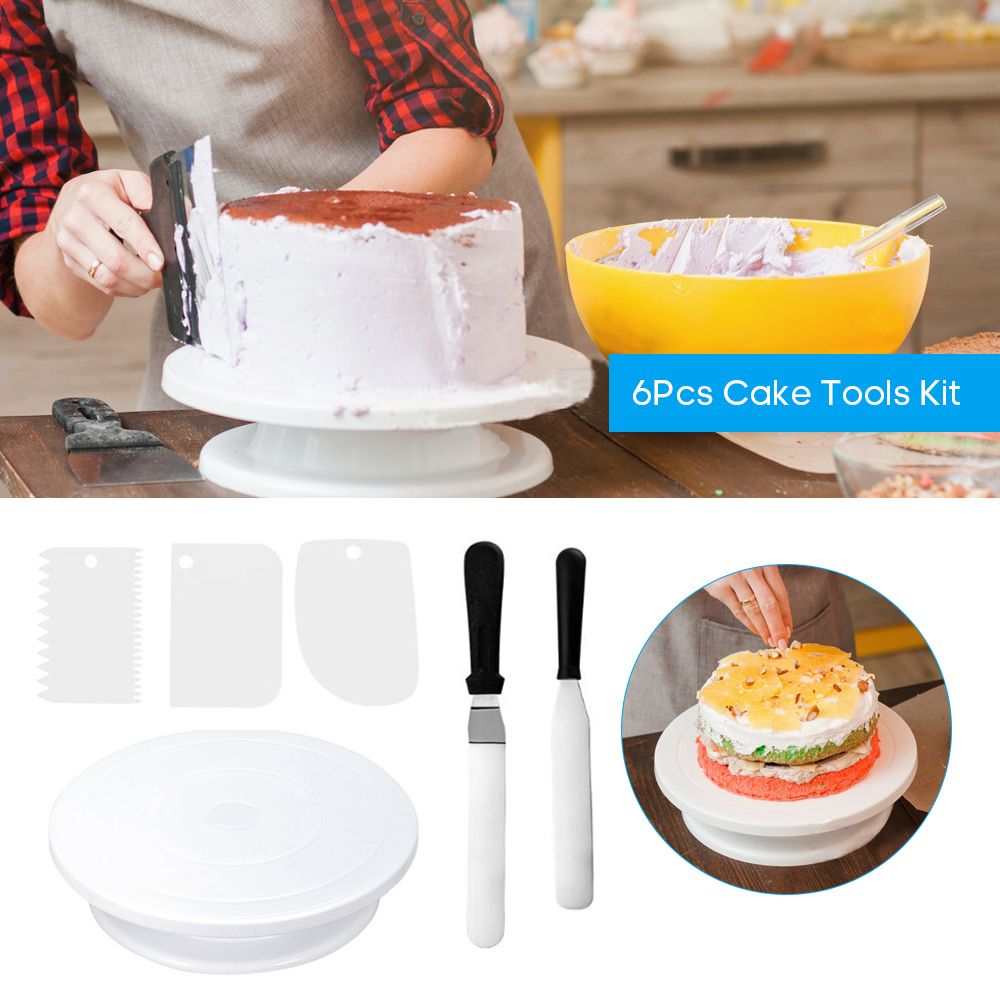 6Pcs Cake Tool Kit 280mm Cake Decorating Rotating Turntable