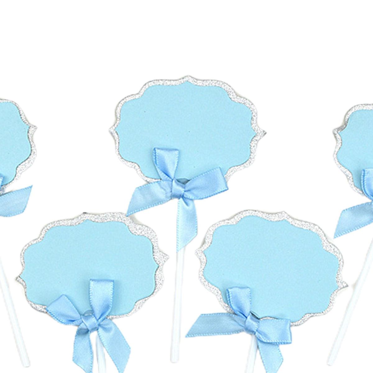 Birthday Cake Topper 50pcs Cupcake Topper Label Marker Kit with Ribbon Blue