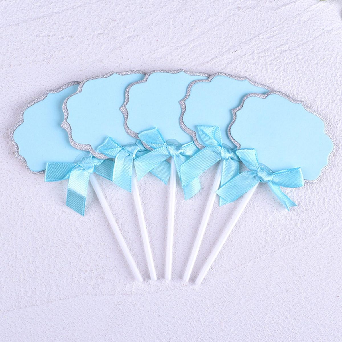 Birthday Cake Topper 50pcs Cupcake Topper Label Marker Kit with Ribbon Blue
