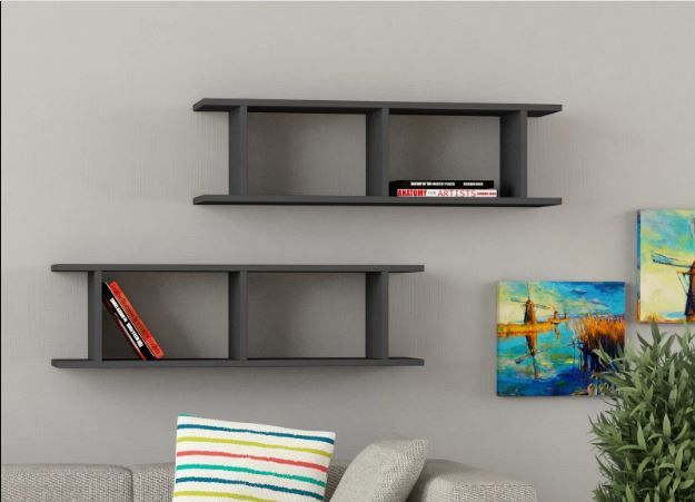 H Design Decorative Wall Shelves Black - BOOK WALL SHELVES