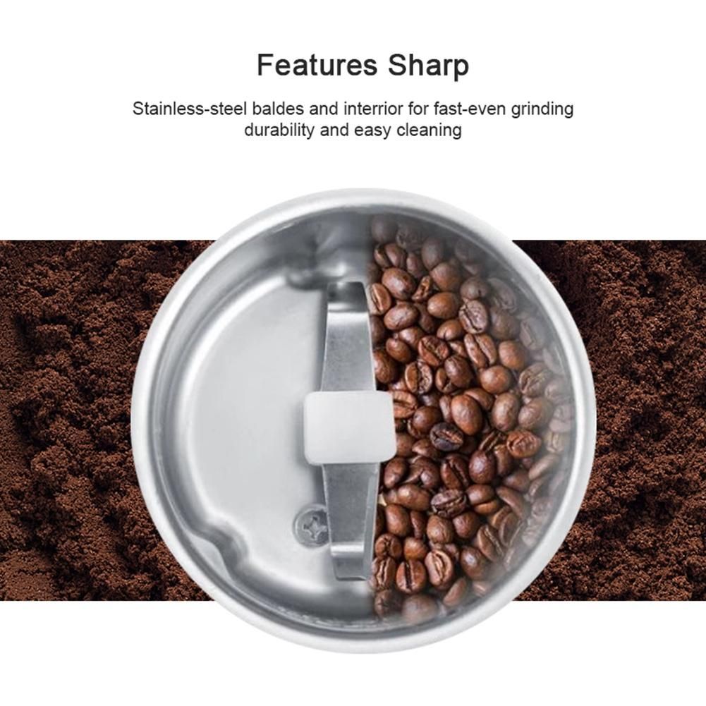 Mini Portable Electric Coffee Bean Grinder Kitchen Tool Herbs Salt Pepper Spices Nuts Grains Crusher EU Plug -Black