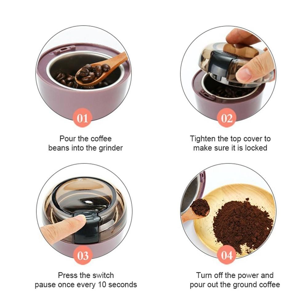 Mini Portable Electric Coffee Bean Grinder Kitchen Tool Herbs Salt Pepper Spices Nuts Grains Crusher EU Plug -Black