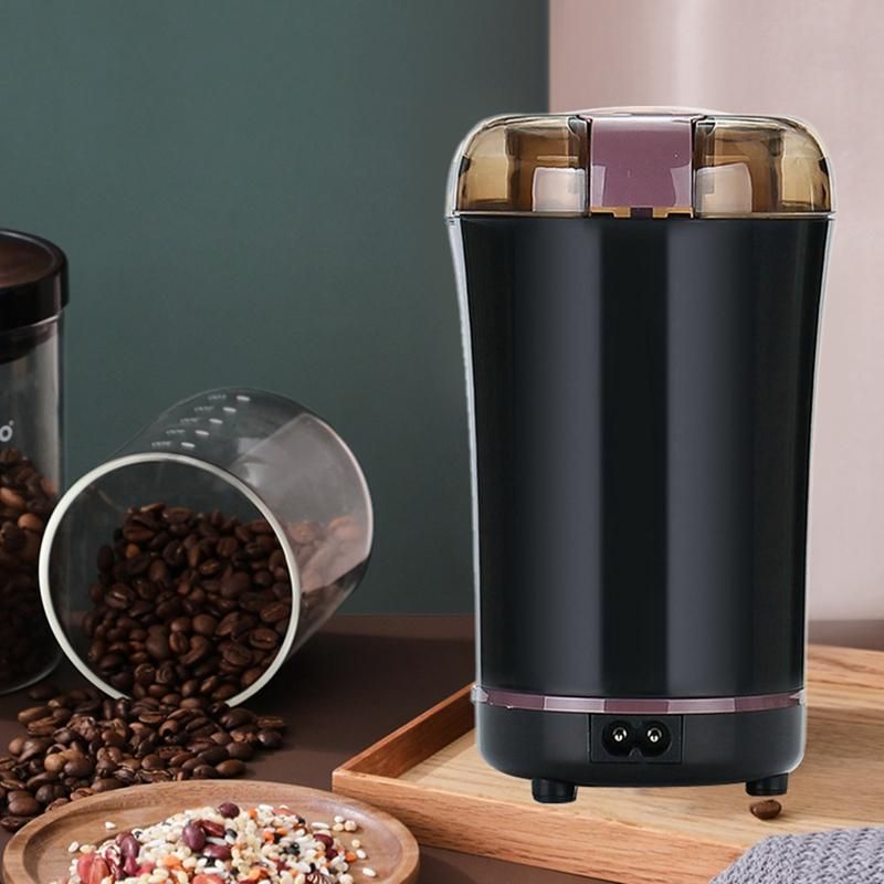 Mini Portable Electric Coffee Bean Grinder Kitchen Tool Herbs Salt Pepper Spices Nuts Grains Crusher EU Plug -Black