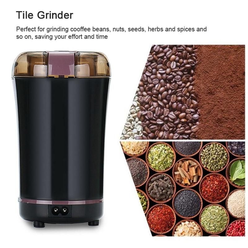 Mini Portable Electric Coffee Bean Grinder Kitchen Tool Herbs Salt Pepper Spices Nuts Grains Crusher EU Plug -Black