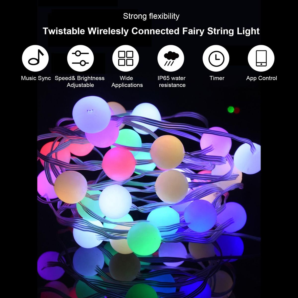 10Meters/32.8Ft 66 LEDs Wirelesly Connected Fairy String Light Decorative Lighting with Liner Control(4 Music Modes& 20 Scenes Setting) + Controller(Speed&Brightness Adjustable/ Different Lighting Modes/1H&4H&8H 3 Levels Time