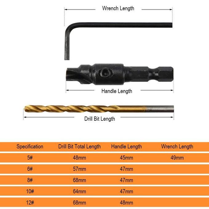 6Pcs Countersink Drill Woodworking Drill Bit Set