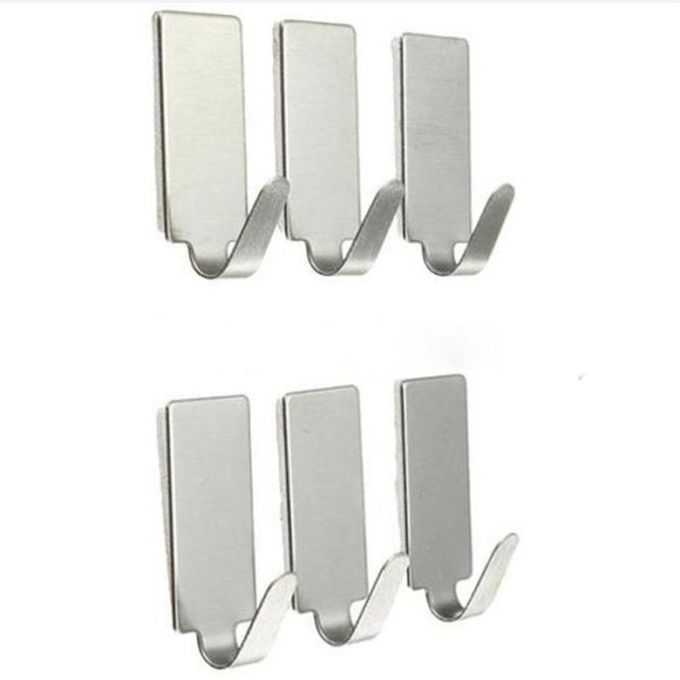 6P S Self Adhesive Home Kit Hen Wall Door Stainless Steel Holder Hook Hanger-silver