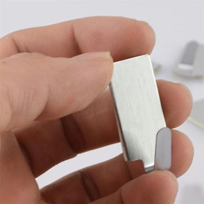 6P S Self Adhesive Home Kit Hen Wall Door Stainless Steel Holder Hook Hanger-silver