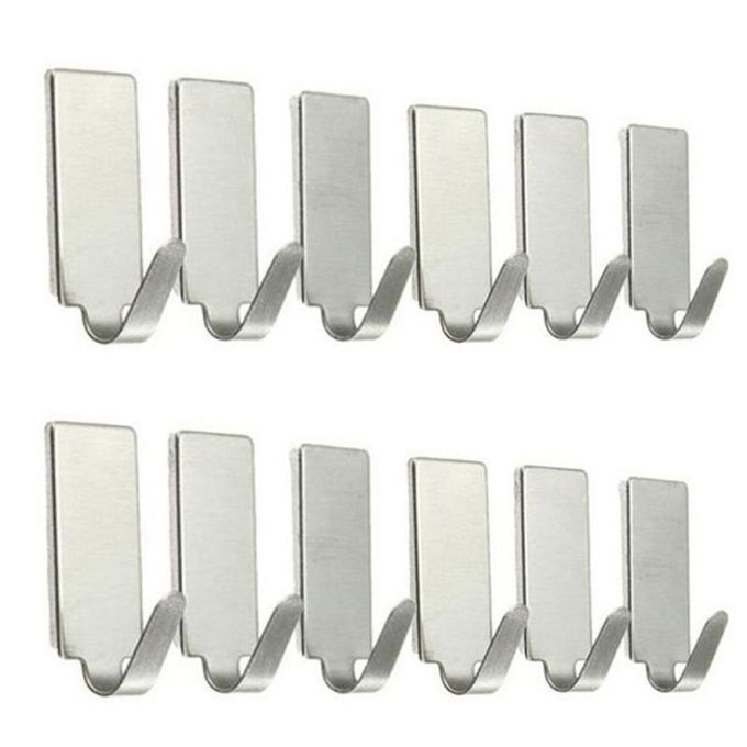 6P S Self Adhesive Home Kit Hen Wall Door Stainless Steel Holder Hook Hanger-silver
