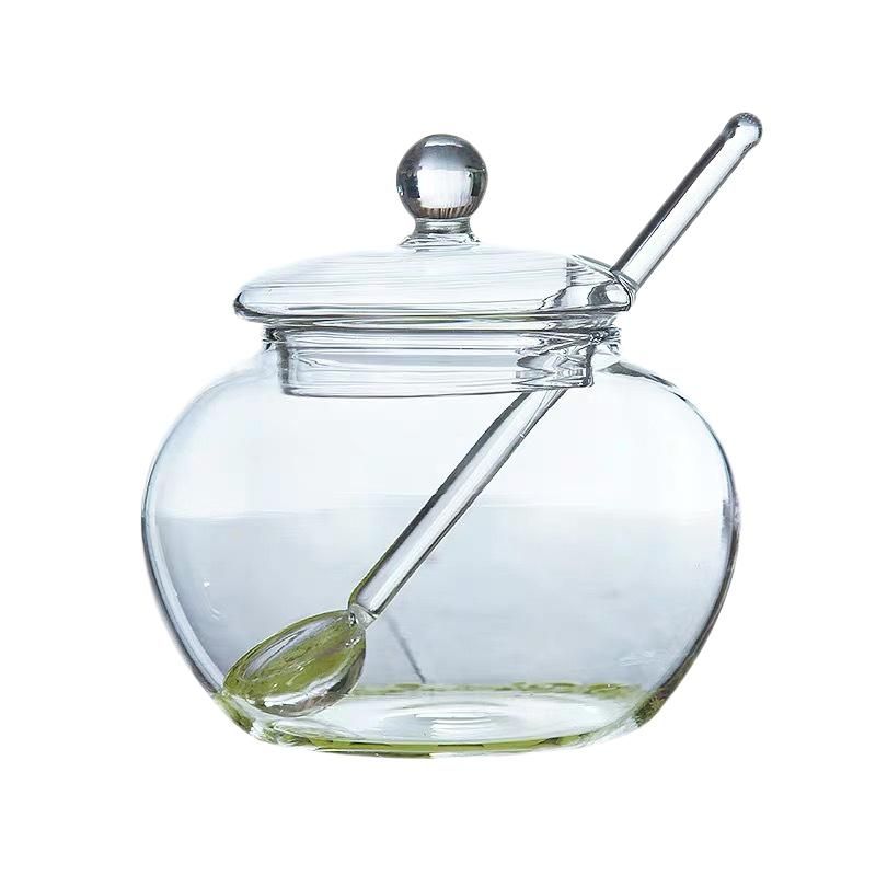 Glass Jar Sugar Cookie Bowl with Lid Spoon Transparent