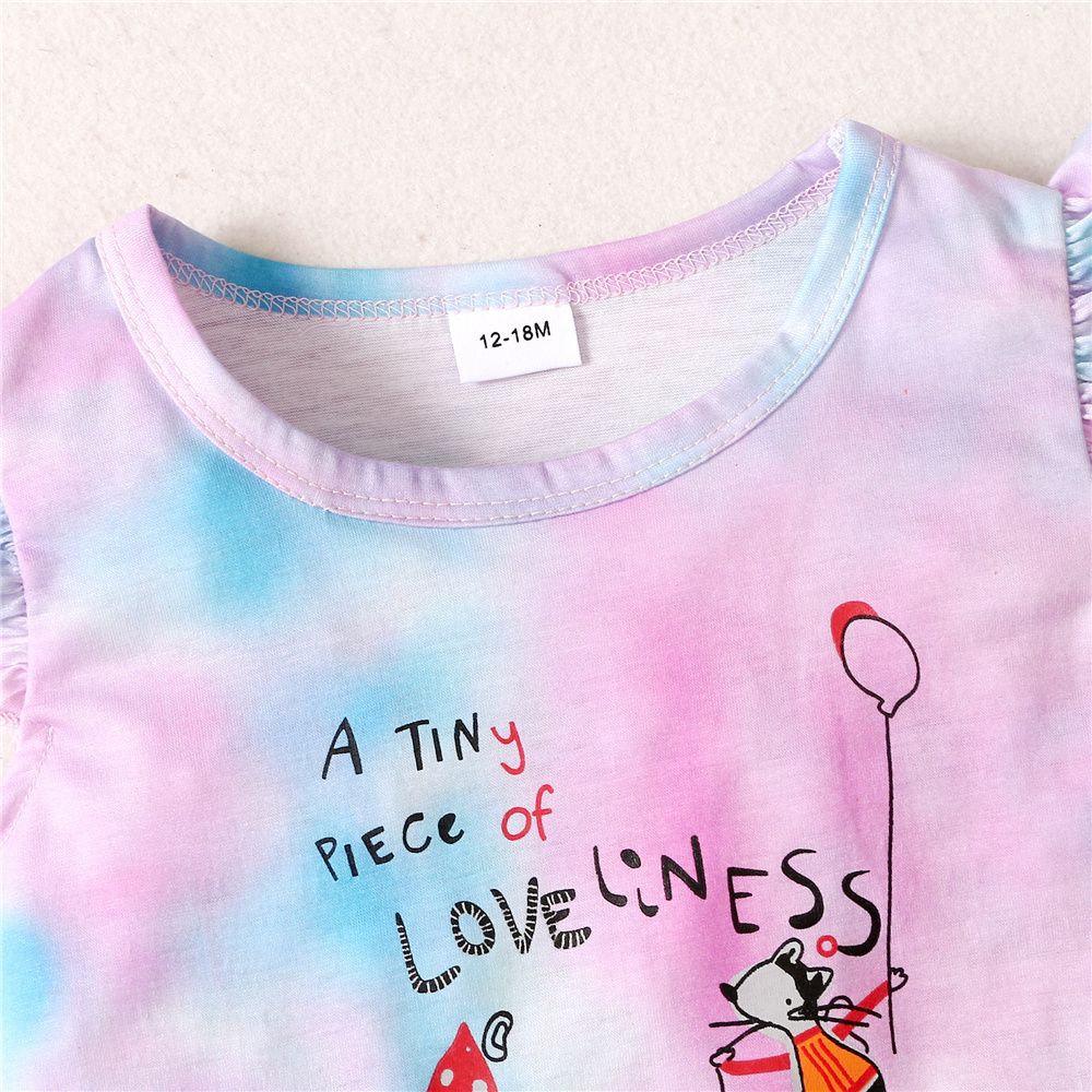 1-5 Years Little Girl 2PCS Suit Set Ruffle Tie Dyed T-shirt+Shorts