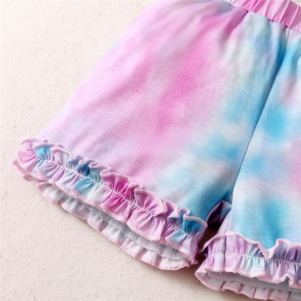 1-5 Years Little Girl 2PCS Suit Set Ruffle Tie Dyed T-shirt+Shorts